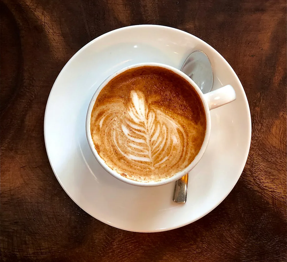 Top-down latte with hand-poured art